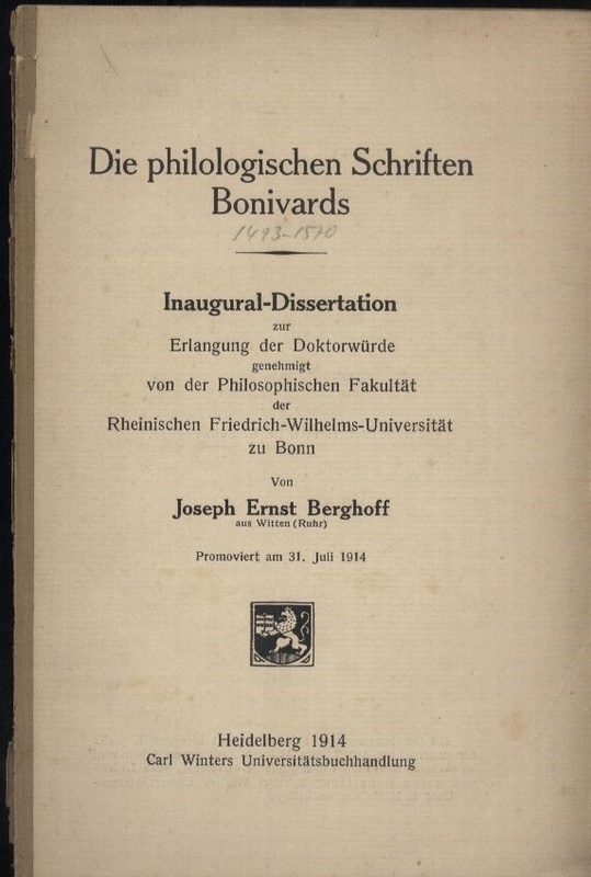 Berghoff,Joseph Ernst aus Witten  Die philologischen Schriften Bonivards (1493-1570) 