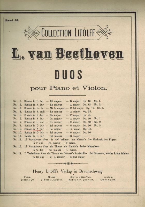 Beethoven,Ludwig van  Duos pour Piano et Violon Band 33 No.9 Sonate in A dur La majeur 