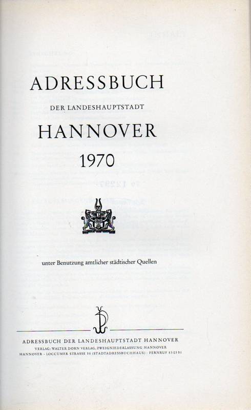 Hannover  Einführung zum Adressbuch der Landeshauptstadt Hannover 1970 