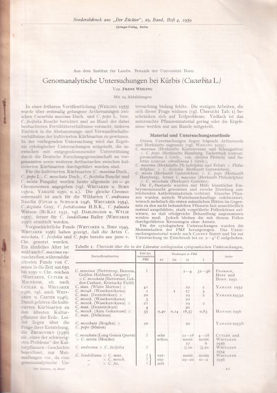 Weiling,Franz  Genomanalytische Untersuchungen bei Kürbis (Cucurbita L.) 