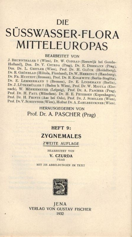 Pascher,A. und V.Czurda (Hsg.)  Die Süsswasser-Flora Mitteleuropas Heft 9  Zygnemales 