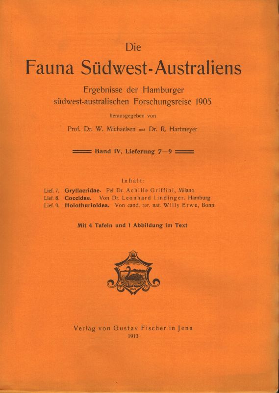 Michaelsen,W. und R.Hartmeyer (Hsg.)  Die Fauna Südwest-Australiens IV. Band 1913 Lieferung 7-9 (1 Heft) 