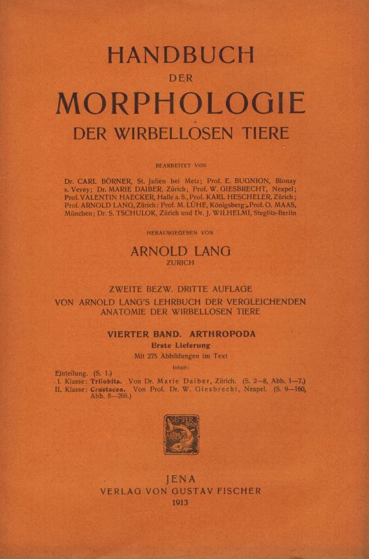 Lang,Arnold (Hsg)  Handbuch der Morphologie der wirbellosen Tiere Vierter Band: 