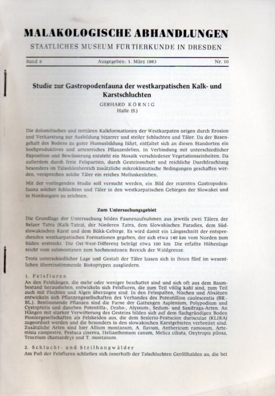 König,Gerhard  Studie zur Gastropodenauna der westkarpatischen Kalk- und 