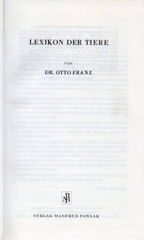 Franz,Otto  Lexikon der Tiere 