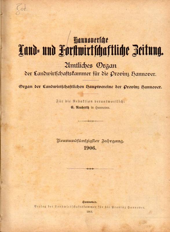Hannoversche Land-und Forstwirtschaftliche Zeitung  Hannoversche Land- und Forstwirtschaftliche Zeitung 59. Jahrgang 1906 