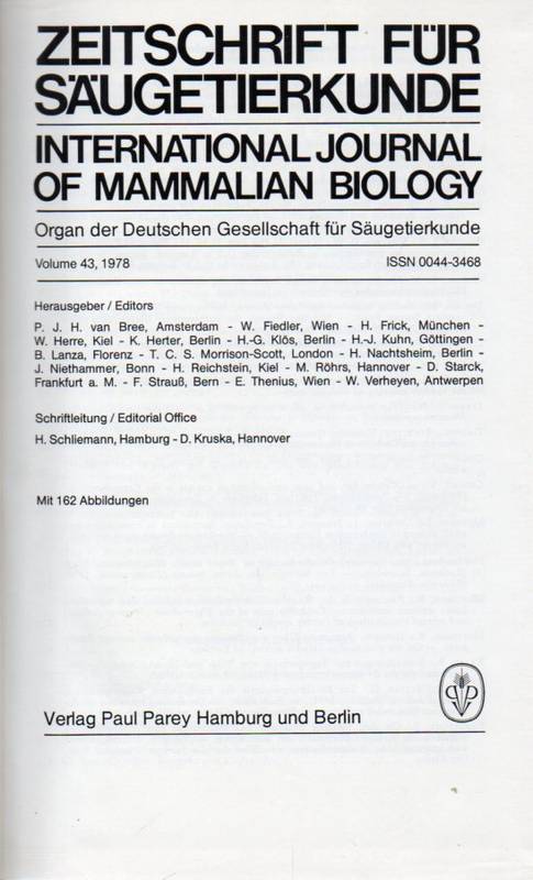 Zeitschrift für Säugetierkunde  Volume 43.1978 (International Journal of Mammalian Biology) 