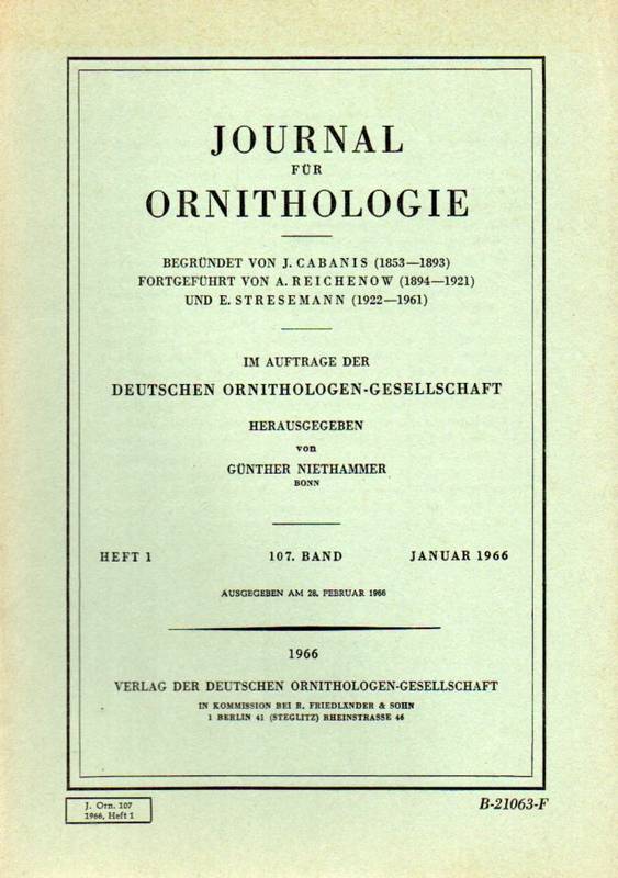 Journal für Ornithologie  Journal für Ornithologie 107.Band 1966 Heft 1 (1 Heft) 