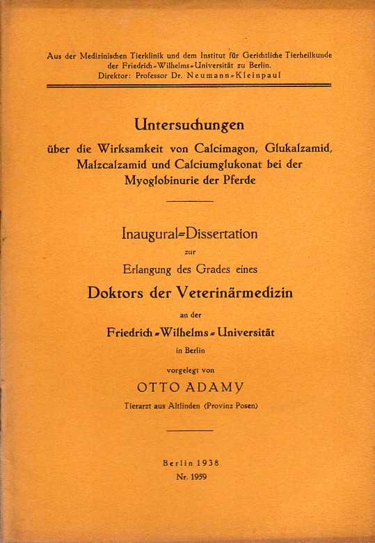 Adamy,Otto  Untersuchungen über die Wirksamkeit von Calcimagon,Glukalzamid,Malzcal 