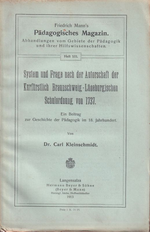 Kleinschmidt,Carl  System und Frage nach der Autorschaft der Kurfürstlich Braunschweig 