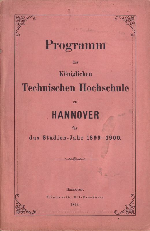 Technische Hochschule Hannover  Programm der Königlichen Technischen Hochschule zu Hannover 