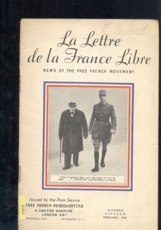 Free French Headquarters  La Lettre de la france Libre Nr. 15. Februar 1942 
