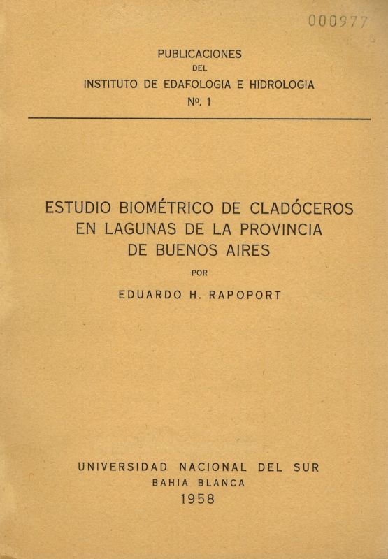 Rapoport,Eduardo H.  Estudio Biometrico de Cladoceros en Lagunas de la Provincia de Buenos 