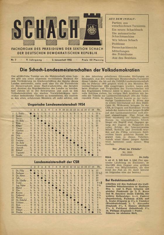 Schach  Schach 9.Jahrgang 1955 Hefte 1 und 2 (2 Hefte) 