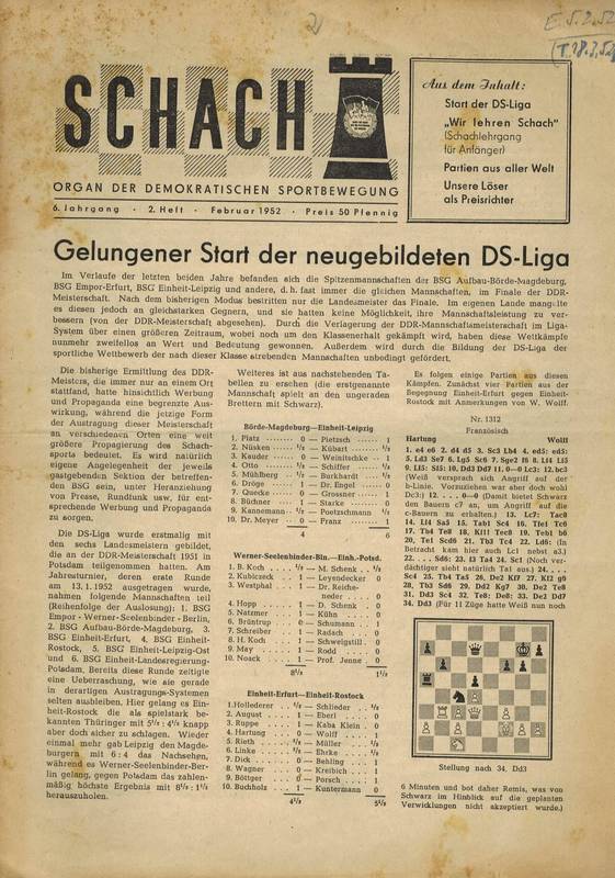 Schach  Schach 6.Jahrgang 1952 Heft 2 (1 Heft) 