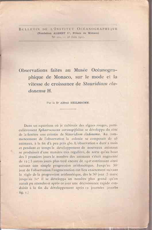 Heilbronn,Alfred  Oberservations faites au Musee Oceanographique de Monaco, sur le 