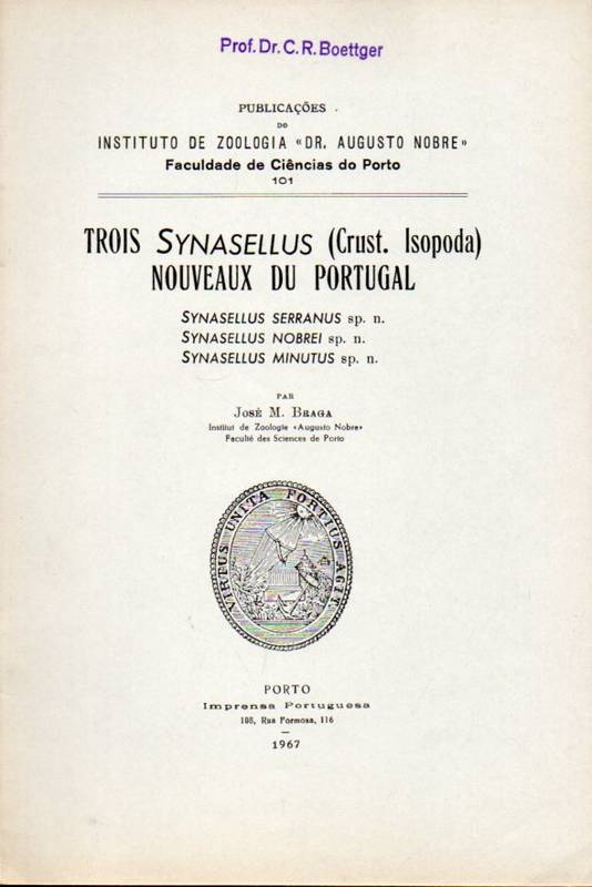 Braga,Jose M.  Trois Synasellus (Crust. Isopoda) Nouveaux du Portugal 