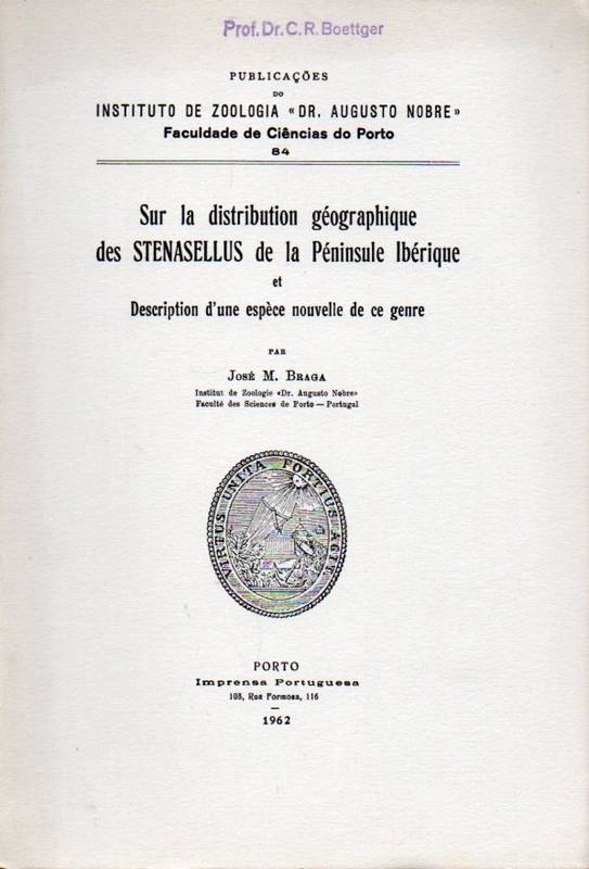 Braga,Jose M.  Sur la distribution geographique des Stenasellus de la Peninsule 