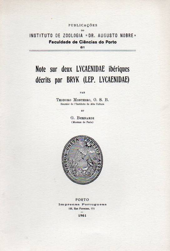 Monteiro,Teodoro et G.Bernardi  Note sur deux Lycaenidae iberiques decrits par Bryk (Lep.Lycaenidae) 