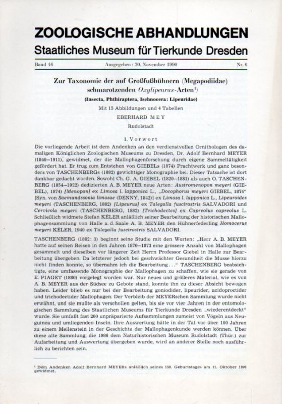 Mey,Eberhard  Zur Taxonomie der auf Großfußhühnern (Megapodiidae) schmarotzenden 
