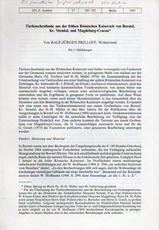 Prilloff,Ralf-Jürgen  Tierknochenfunde aus der frühen Römischen Kaiserzeit von Borstel, 
