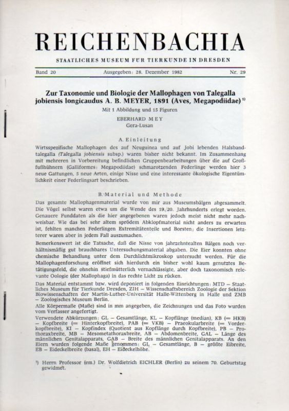 Mey,Eberhard  Zur Teaxonomie und Biologie der Malophagen von Talegalla 