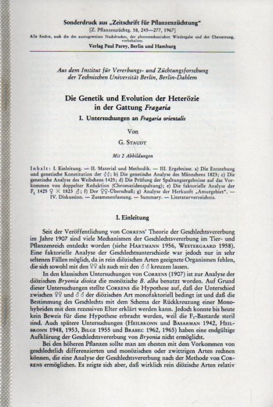 Staudt,Günter  Die Genetik und Evolution der Heterözie in der Gattung Fragaria I.-III 