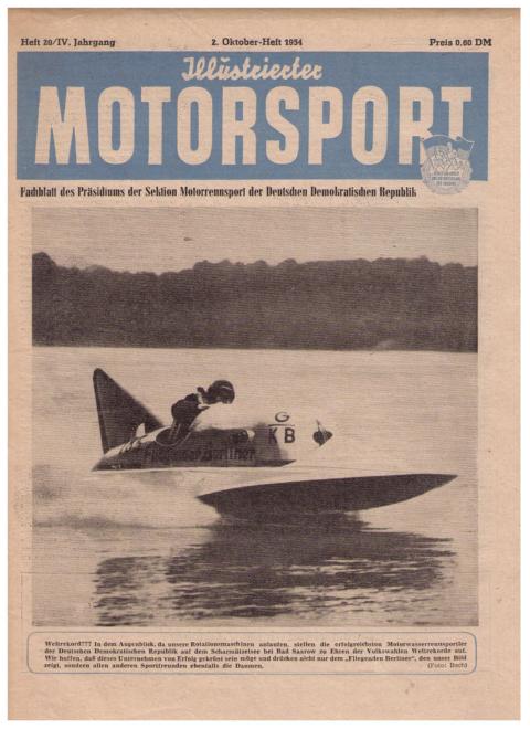 Hrsg. Deutscher Motorsport - Verband der DDR     Illustrierter Motorsport  - 2. Oktober  1954  - Heft , Nr. 20  ,  