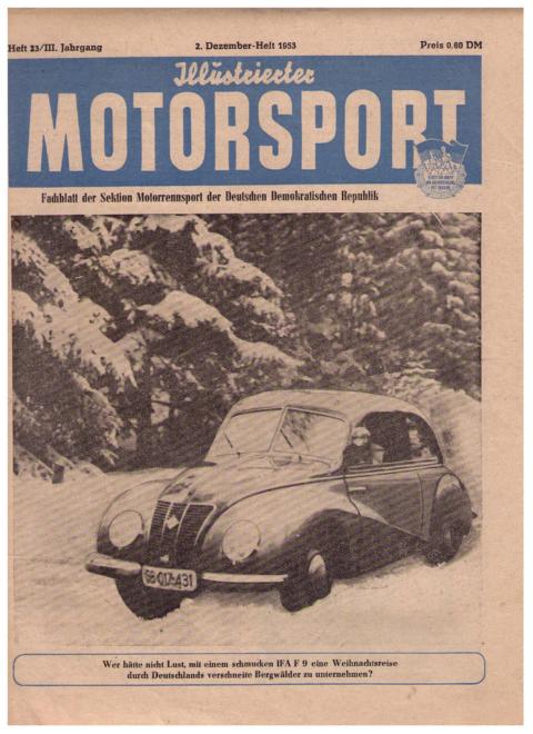 Hrsg. Deutscher Motorsport - Verband der DDR     Illustrierter Motorsport  - 2. Dezember  - Heft 1953 , Nr. 23 ,  