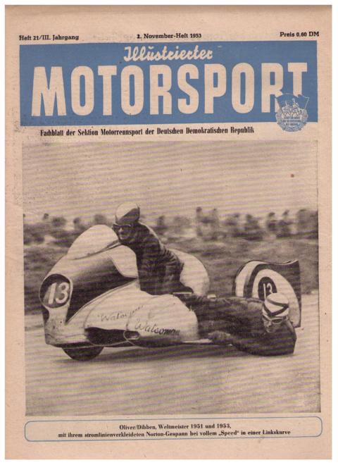 Hrsg. Deutscher Motorsport - Verband der DDR     Illustrierter Motorsport  - 2. November  - Heft 1953 , Nr. 21 ,  