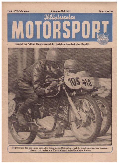 Hrsg. Deutscher Motorsport - Verband der DDR     Illustrierter Motorsport  - 1. August   - Heft 1953 , Nr. 14 ,  