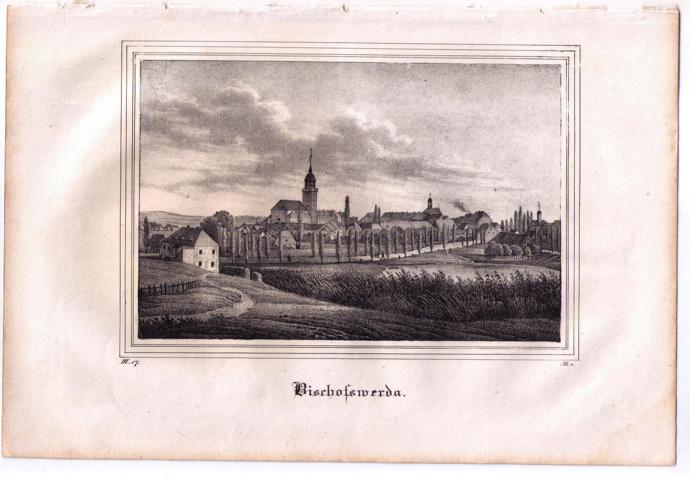 Lithographie aus "Saxonia",    Bischofswerda  -Blatt ist nicht wellig! 