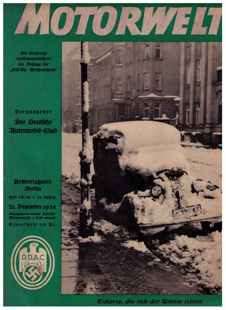 Hrsg. Der Deutsche Automobil - Club (DDAC)    Motorwelt  Doppel  - Heft 50 /51 vom 21. Dezember 1934   