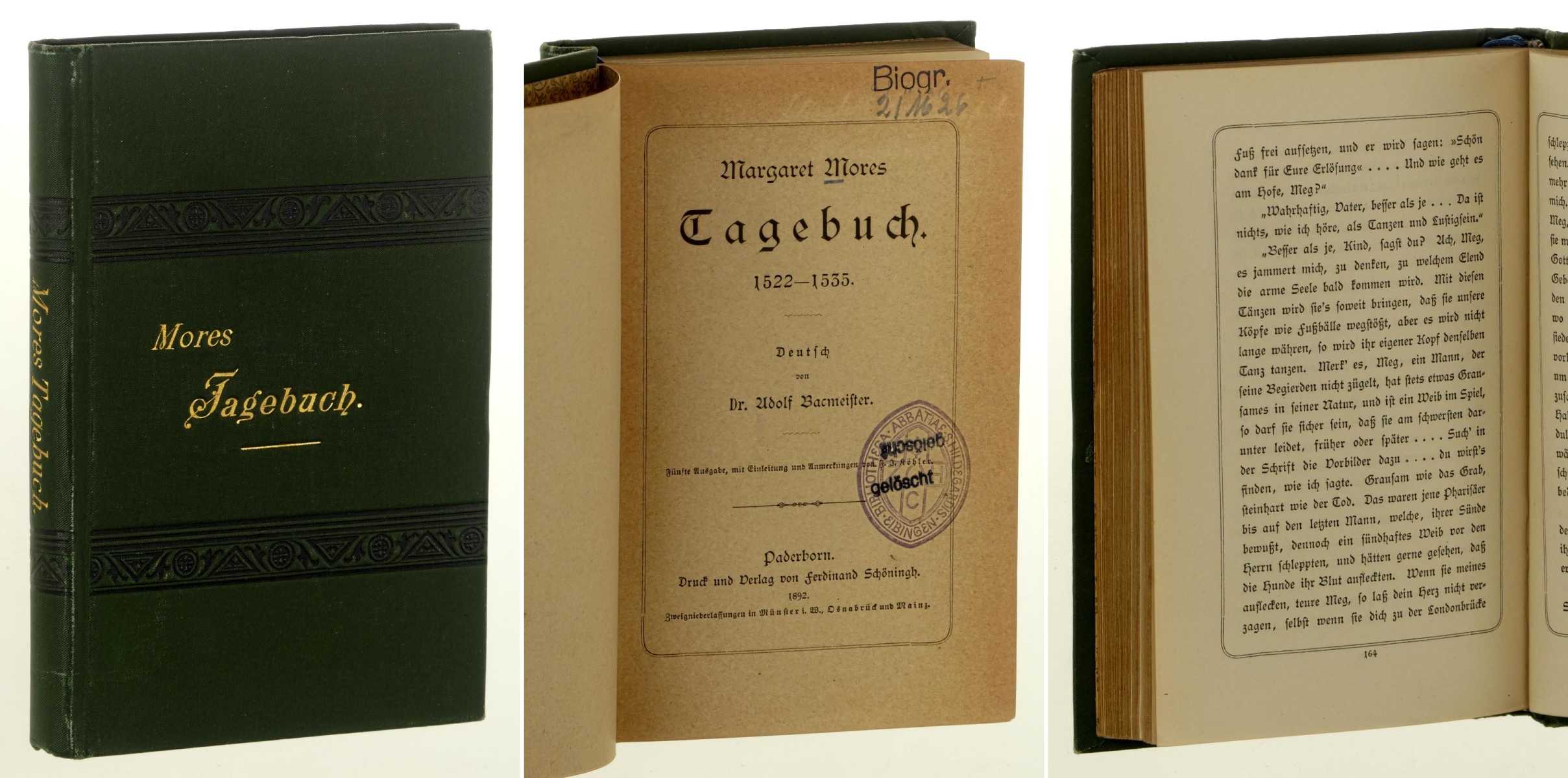 More, Margaret:  Margaret Mores Tagebuch 1522-1537. Dt. von Adolf Bacmeister, 
