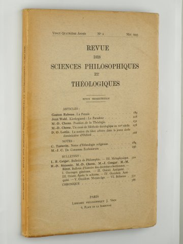   Revue des Sciences Philosophiques et theologiques. 