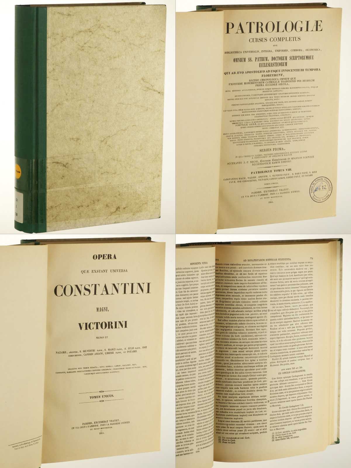 Series latina; Vol. 008: Constantinus, Marius Victorinus, Candidus ... Liberius, Potamius:  Opera omnia. Tomus unicus. Undatierter Nachdruck d. Ausgabe 1844. 