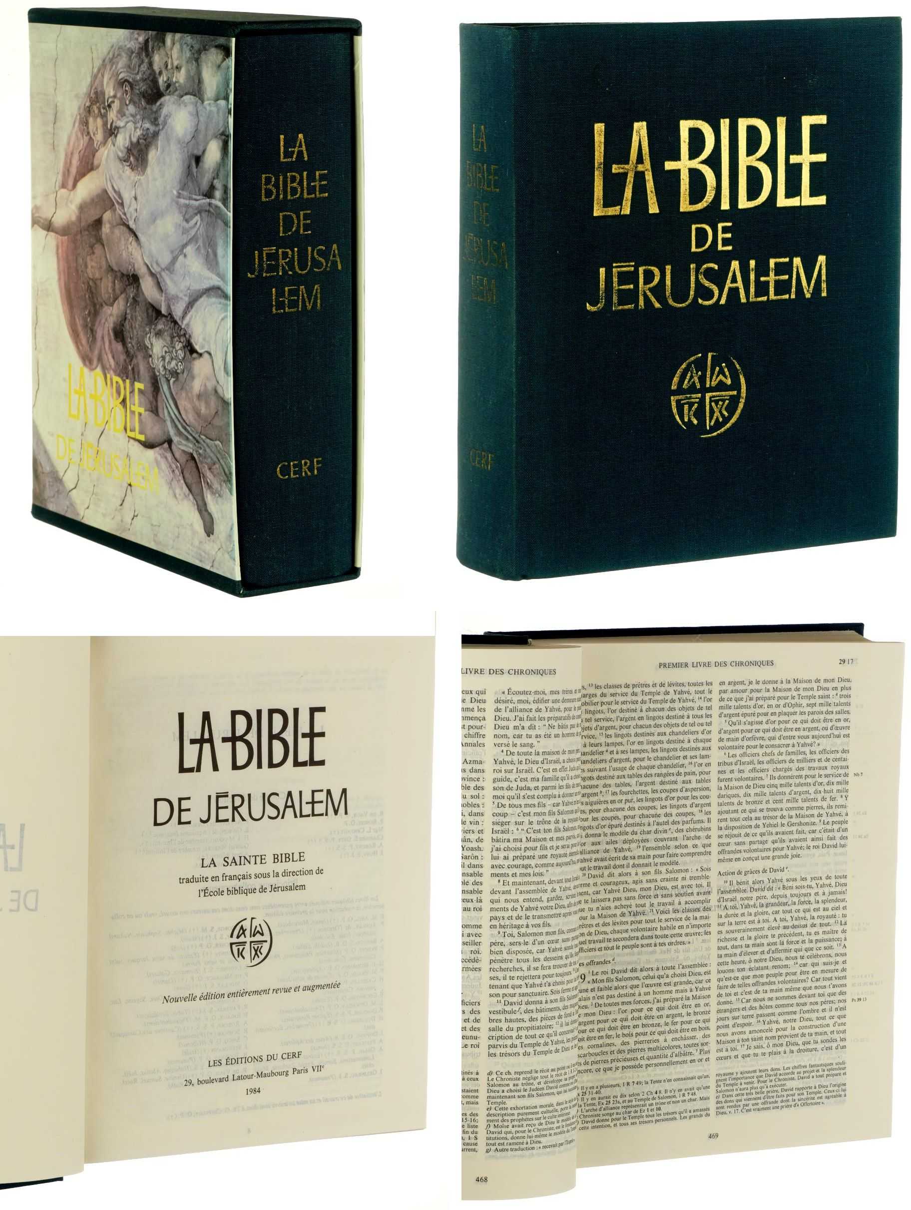 La Bible de Jérusalem.  La Sainte Bible traduite en français sous la direction de l'École biblique de Jérusalem. Nouvelle édition entièrement revue et augmentée. 