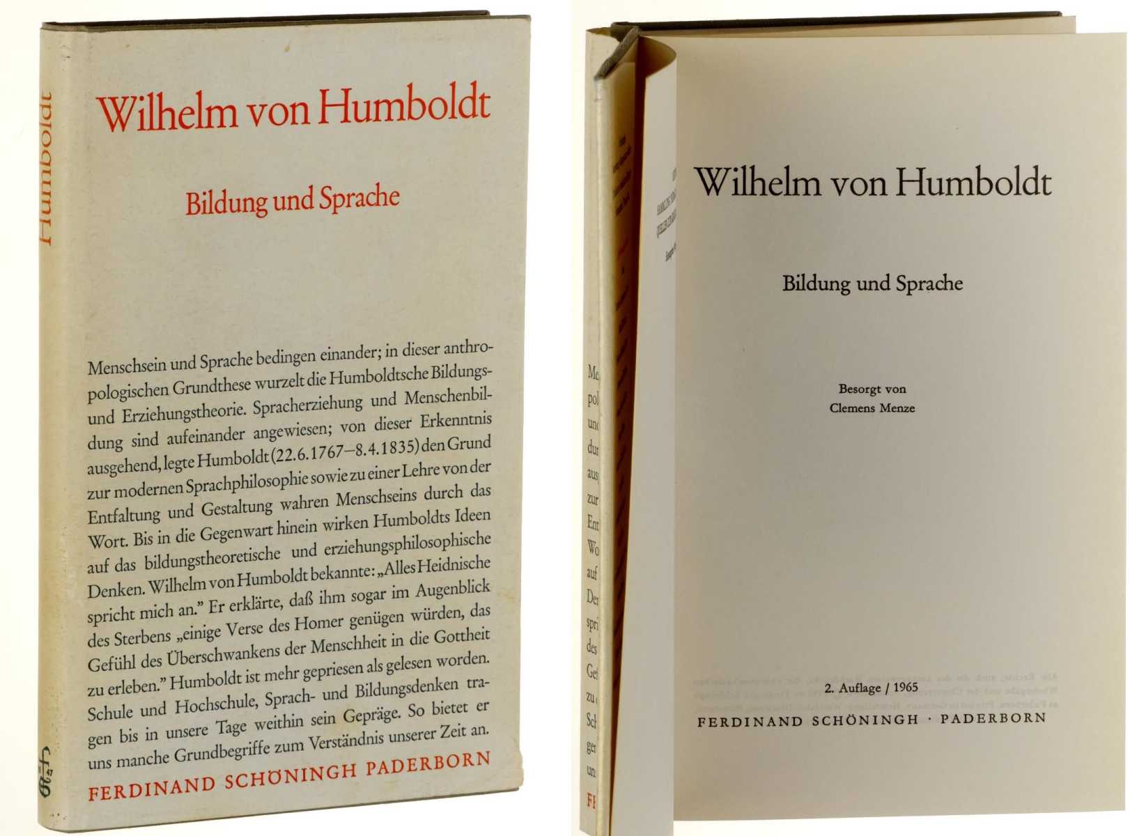 Humboldt, Wilhelm von:  Bildung und Sprache. Besorgt von Clemens Menze. 
