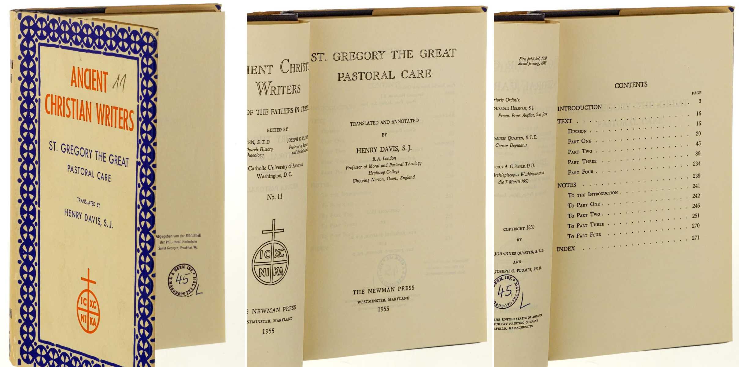 St. Gregory the Great:  Pastoral Care. Translat. and annot. by Henry Davis SJ. 