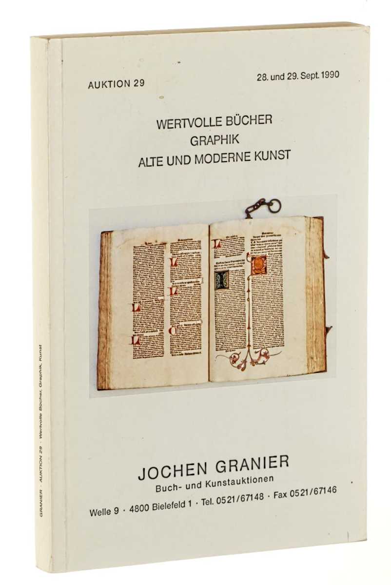 Granier Auktionshaus:  Auktion 29. Wertvolle Bücher, Grafik, alte und moderne Kunst. 28. und 29. Sept. 1990. 