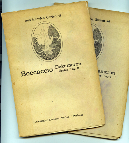 Boccaccio, Giovanni die  Dekameron. Erster Tag. 2 Bde. Dt. von Otto Hauser.  