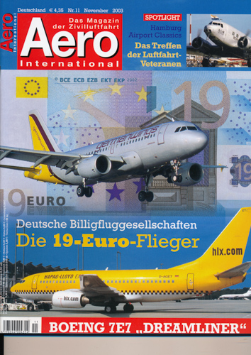   AERO International. Das Magazin der Zivilluftfahrt. hier: Heft 11 (November 2003). 