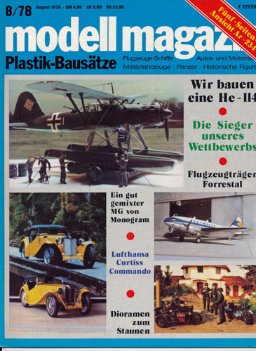   modell magazin. Plastik-Bausätze. Flugzeuge-Schiffe - Autos und Motorräder - Militärfahrzeuge - Panzer - Historische Figuren. hier: Heft 8/1978. 