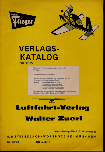   Verlagskatalog Luftfahrt-Verlag Walter Zuerl 1977. 