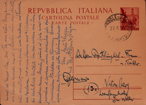 WRAGE, Klaus  eigenh. Postkarte mit Handzeichnung, vorder- und rückseitigem Urlaubsgruß aus Italien. 