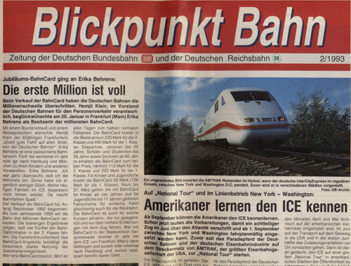   Blickpunkt Bahn. Zeitung der Deutschen Bundesbahn und der Deutschen Reichsbahn. hier: Ausgabe 2/1993. 