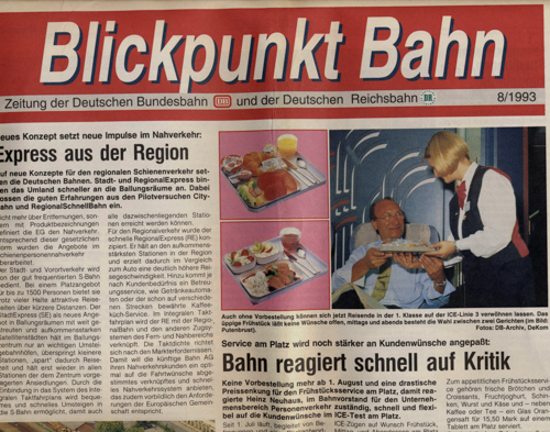   Blickpunkt Bahn. Zeitung der Deutschen Bundesbahn und der Deutschen Reichsbahn. hier: Ausgabe 8/1993. 
