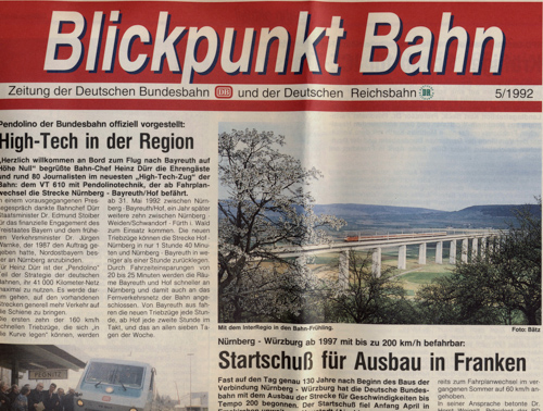   Blickpunkt Bahn. Zeitung der Deutschen Bundesbahn und der Deutschen Reichsbahn. hier: Ausgabe 5/1992. 