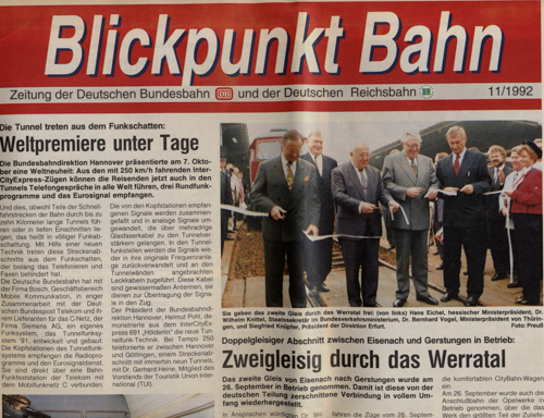   Blickpunkt Bahn. Zeitung der Deutschen Bundesbahn und der Deutschen Reichsbahn. hier: Ausgabe 11/1992. 