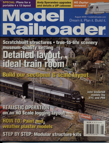   Model Railroader Magazine, August 2005: Detailed layout, ideal train room. 